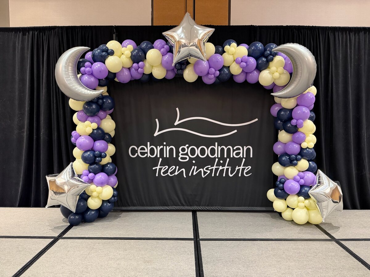 Large purple and silver balloon display