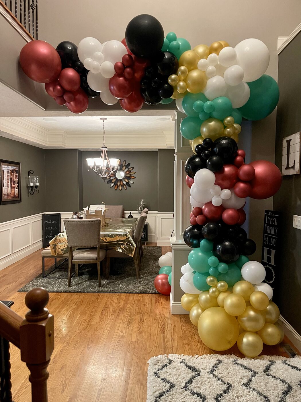 Large organic balloon column installed in a home